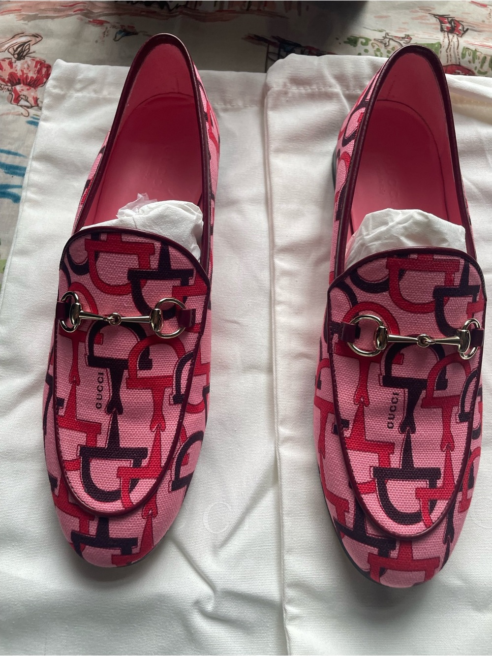 Gucci Pink GG Horsebit Canvas Loafers for women